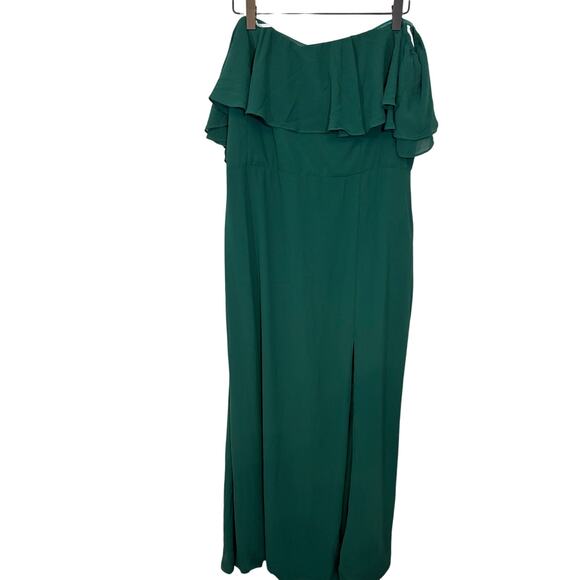 Lulu's Enchanting Endeavor Green Ruffled Off Shoulder Maxi Dress 1X NWT Holiday - Picture 2 of 7